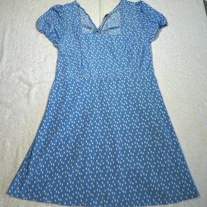Cottagecore Milkmaid Mini Dress Blue Polka Dot Open Back Puff Sleeve Size XL